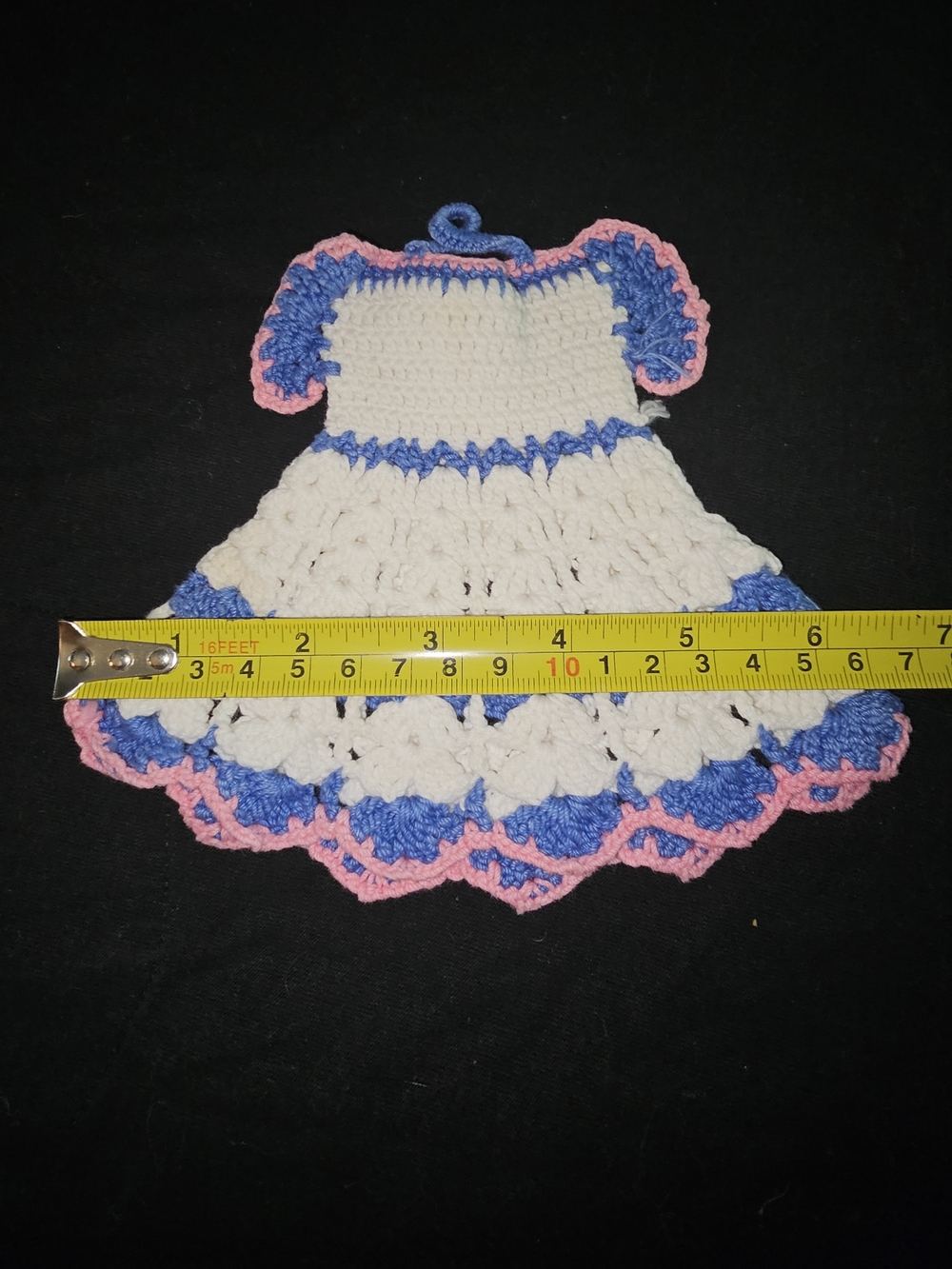 Hand-Crocheted Decorative Dress Accent in Cream, Blue & Pink - Picture 3 of 5